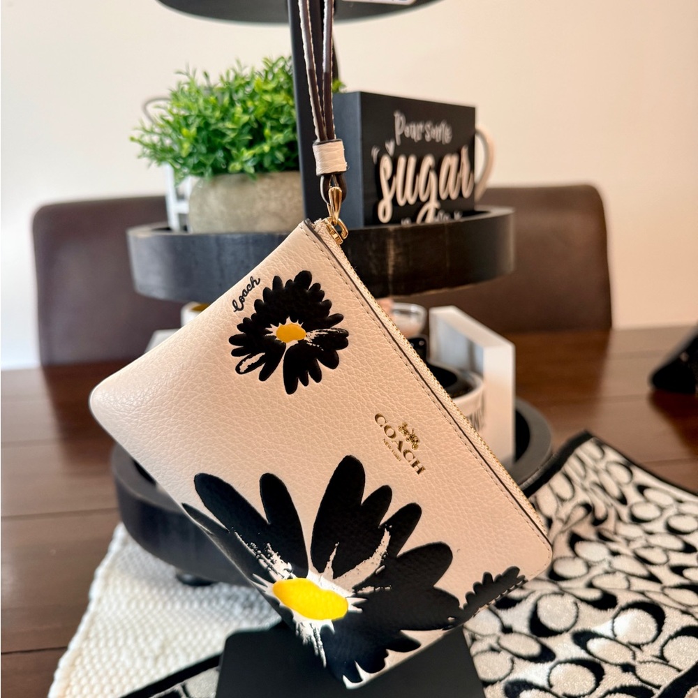 Coach Black and Yellow Floral Wristlet - Picture 4 of 6